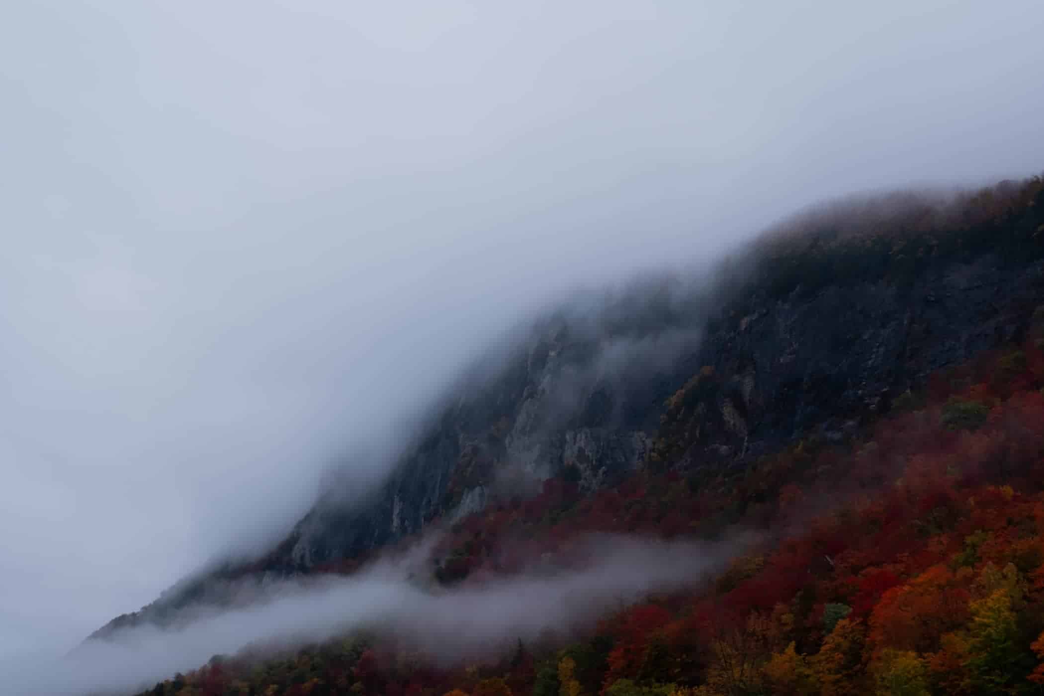 Vermont mountains in Fall blanketed with morning fog