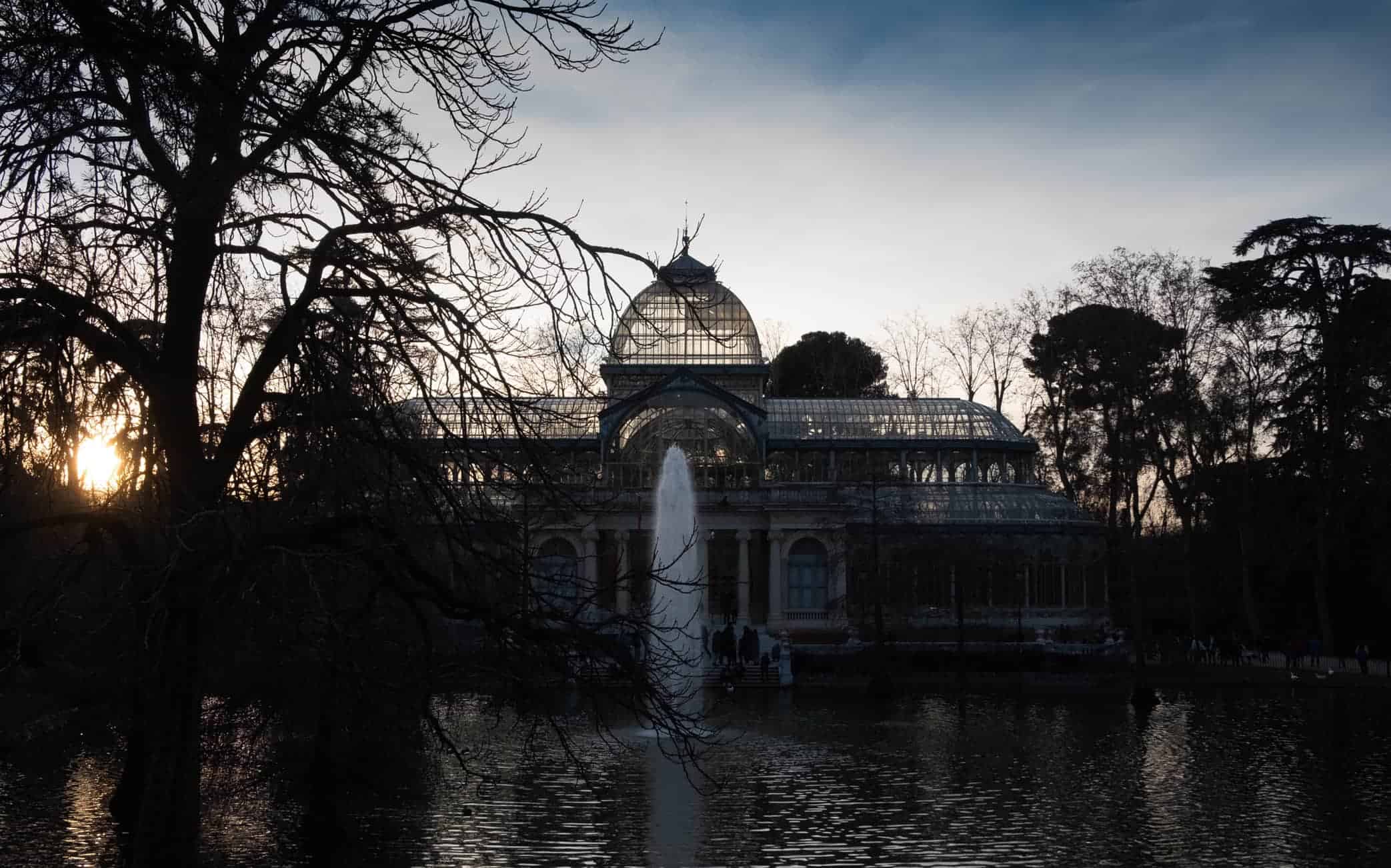 Glass palace at sunset in Retiro park